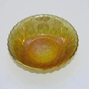 Vintage Indiana Marigold Carnival Glass Basket Weave Small Bowl 9"